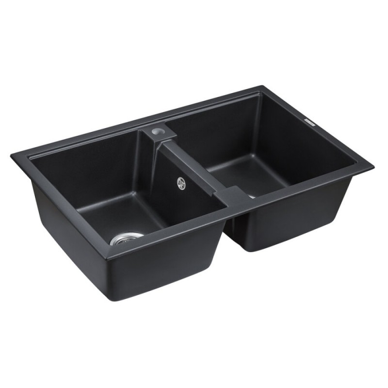 Мойка кухонная Paulmark Tandem PM238150-BLM, 81 см, кварцевая, черный металлик