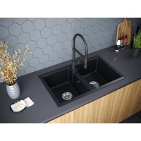 Мойка кухонная Paulmark Tandem PM238150-BLM, 81 см, кварцевая, черный металлик