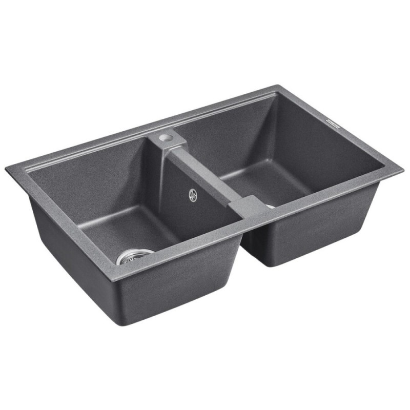 Мойка кухонная Paulmark Tandem PM238150-DG, 81 см, кварцевая, графит