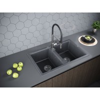Мойка кухонная Paulmark Tandem PM238150-DG, 81 см, кварцевая, графит