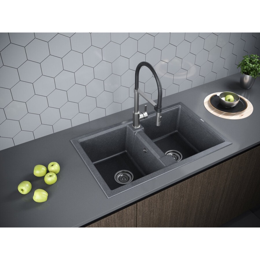 Мойка кухонная Paulmark Tandem PM238150-DG, 81 см, кварцевая, графит