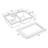 Мойка кухонная Paulmark Tandem PM238150-GRM, 81 см, кварцевая, серый металлик
