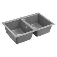 Мойка кухонная Paulmark Tandem PM238150-GRM, 81 см, кварцевая, серый металлик