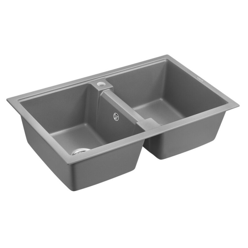 Мойка кухонная Paulmark Tandem PM238150-GRM, 81 см, кварцевая, серый металлик