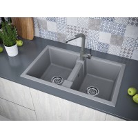 Мойка кухонная Paulmark Tandem PM238150-GRM, 81 см, кварцевая, серый металлик