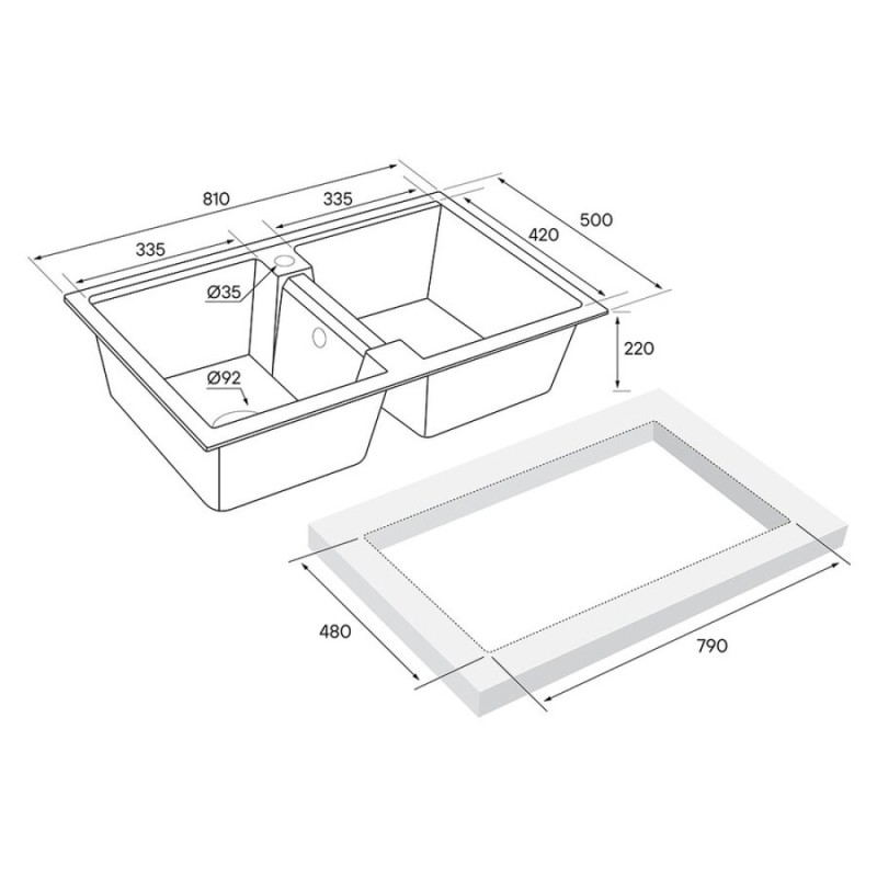 Мойка кухонная Paulmark Tandem PM238150-WH, 81 см, кварцевая, белый