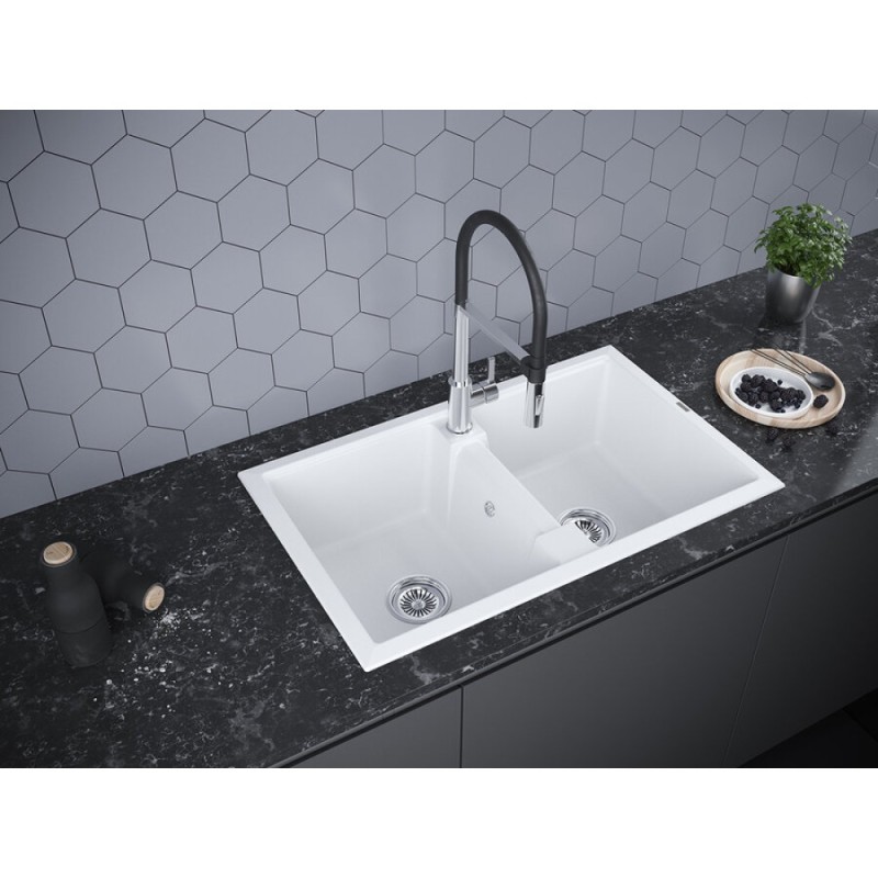 Мойка кухонная Paulmark Tandem PM238150-WH, 81 см, кварцевая, белый