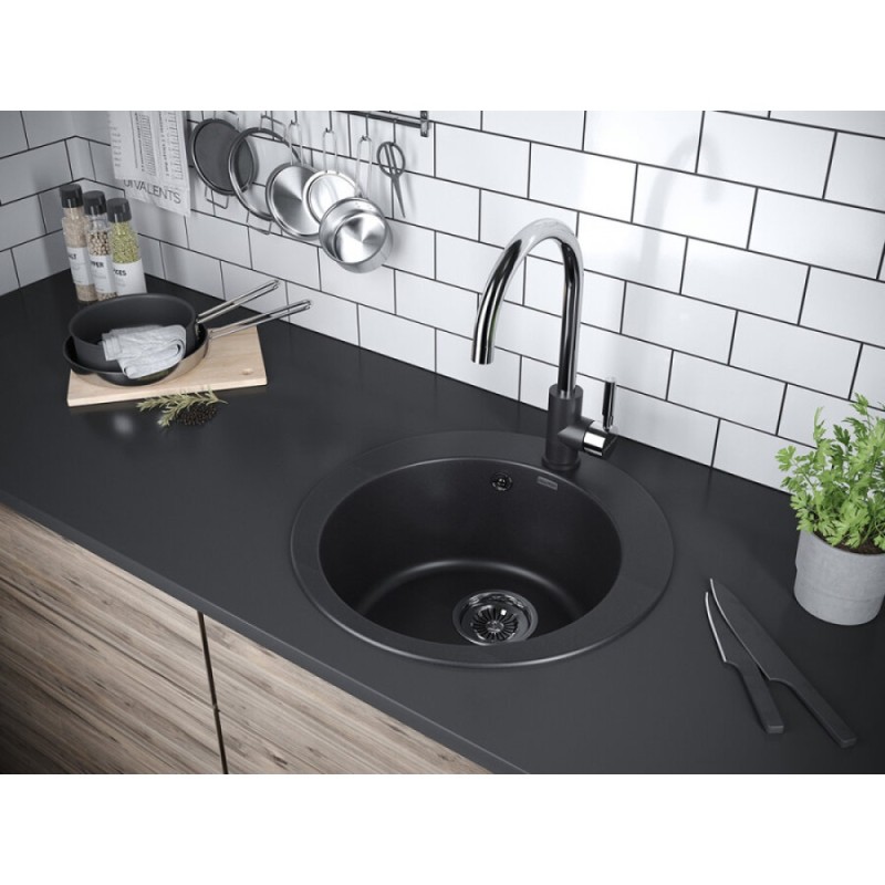 Мойка кухонная Paulmark Gelegen PM404800-BL, 48 см, кварцевая, черный