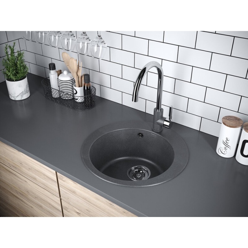 Мойка кухонная Paulmark Gelegen PM404800-DG, 48 см, кварцевая, графит