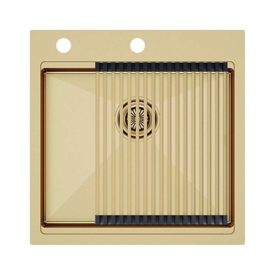 Мойка кухонная Paulmark Kroner PM705151-BG+R405-BG, 51 см, нержавеющая сталь, PVD покрытие, с ролл-матом Step, золото брашированное