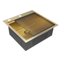 Мойка кухонная Paulmark Kroner PM705151-BG+R405-BG, 51 см, нержавеющая сталь, PVD покрытие, с ролл-матом Step, золото брашированное