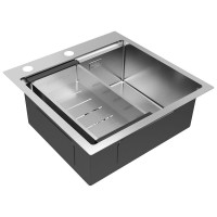 Мойка кухонная Paulmark Kroner PM705151-BS+A405-BS, 51 см, нержавеющая сталь, с коландер Advance, брашированная нержавеющая сталь