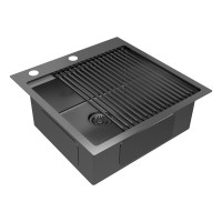 Мойка кухонная Paulmark Kroner PM705151-GM+R405-GM, 51 см, нержавеющая сталь, PVD покрытие, с ролл-матом Step, вороненая сталь