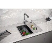 Мойка кухонная Paulmark Next-PRO 54 UNI, PM705445-GM, 54 см, PVD покрытие, цвет вороненая сталь