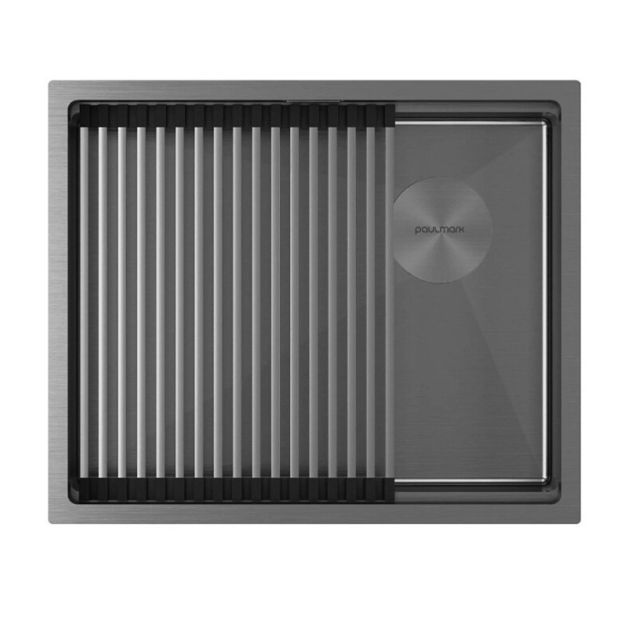 Мойка кухонная Paulmark Next-PRO 58 UNI, PM705845-GM, 58 см, PVD покрытие, цвет вороненая сталь