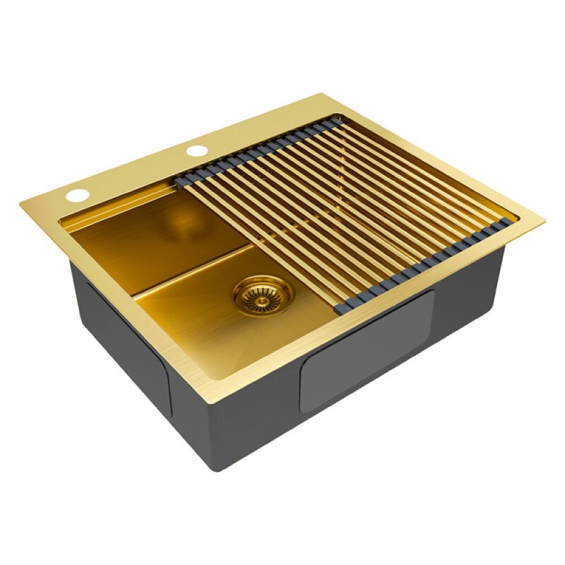 Мойка кухонная Paulmark Kroner-Pro PM705951-BG, 59 х 51 см, брашированное золото