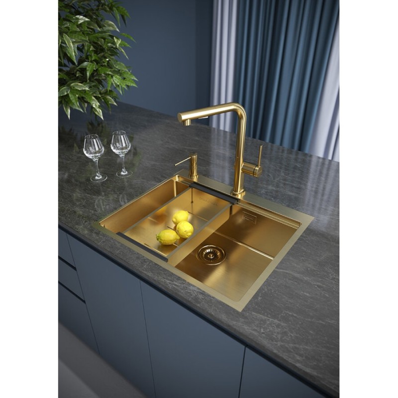 Мойка кухонная Paulmark Kroner-Pro PM705951-BG, 59 х 51 см, брашированное золото