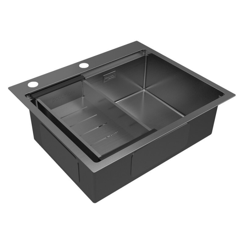 Мойка кухонная Paulmark Kroner-Pro PM705951-GM+A405-GM, 59 см, нержавеющая сталь, цвет вороненая сталь
