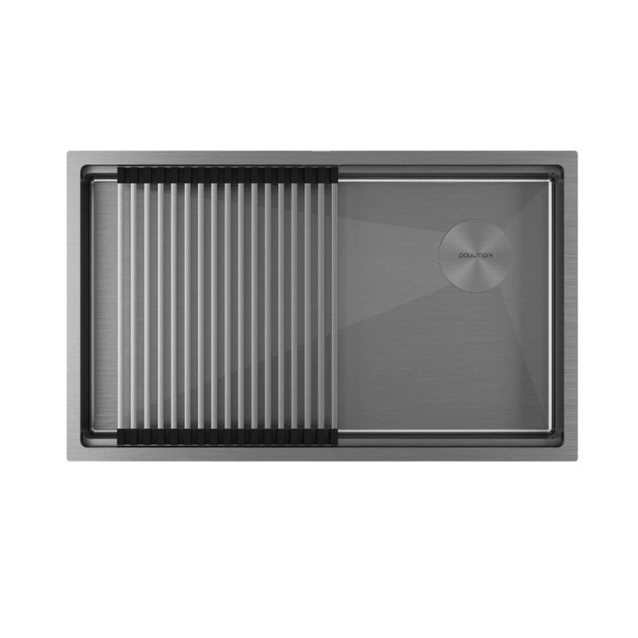 Мойка кухонная Paulmark Next-PRO 74 UNI, PM707445-GM, 74 см, PVD покрытие, цвет вороненая сталь