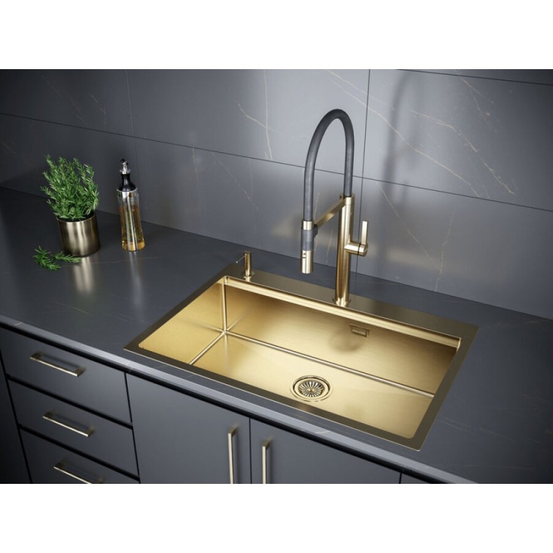 Мойка кухонная Paulmark Kroner-Pro PM707551-BG, 75 х 51 см, брашированное золото