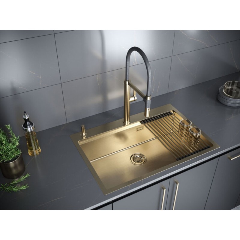 Мойка кухонная Paulmark Kroner-Pro PM707551-BG, 75 х 51 см, брашированное золото