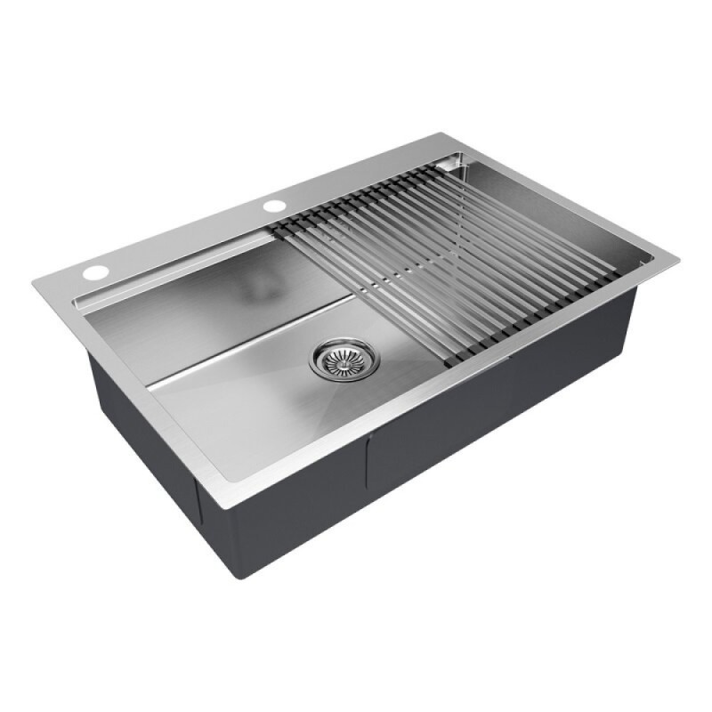 Мойка кухонная Paulmark Kroner PM707551-BS+R405-BS, 75 см, нержавеющая сталь, с ролл-матом Step, брашированная нержавеющая сталь