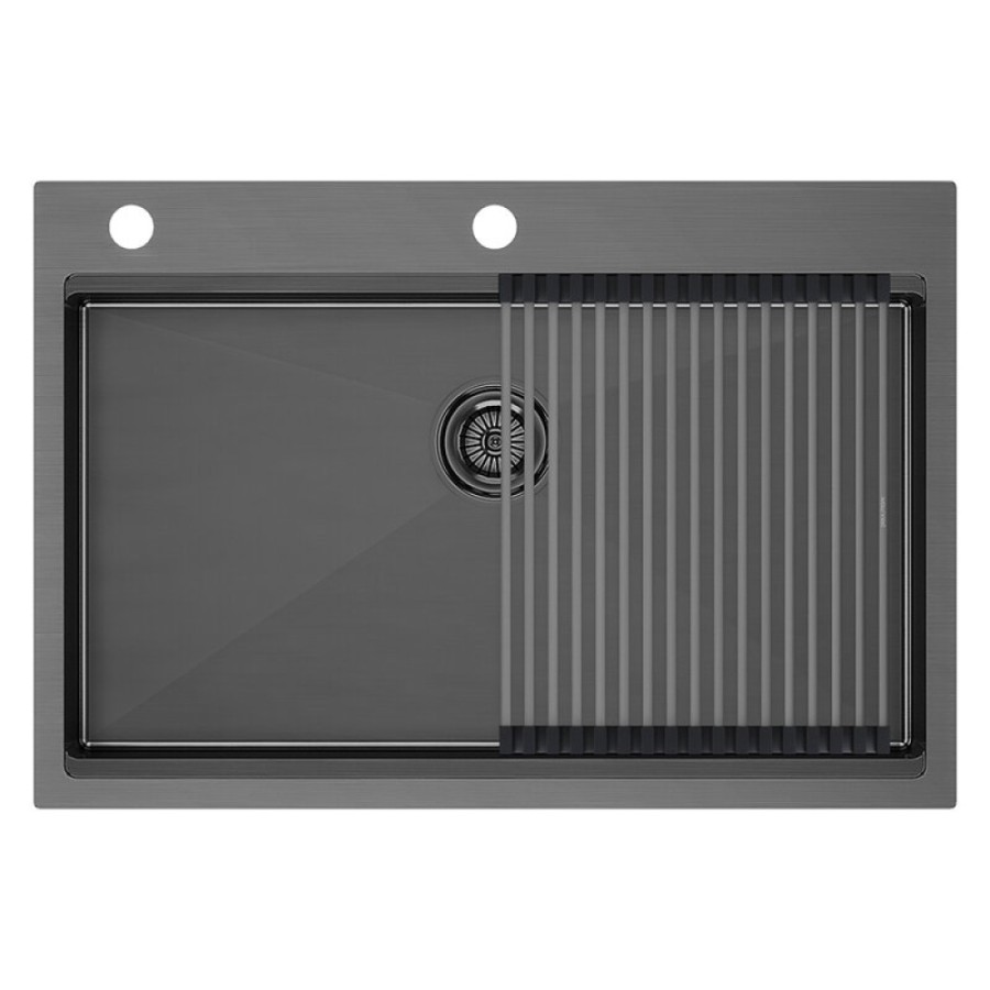Мойка кухонная Paulmark Kroner-Pro PM707551-GM, 75 х 51 см, вороненая сталь