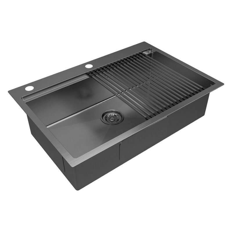 Мойка кухонная Paulmark Kroner-Pro PM707551-GM, 75 х 51 см, вороненая сталь