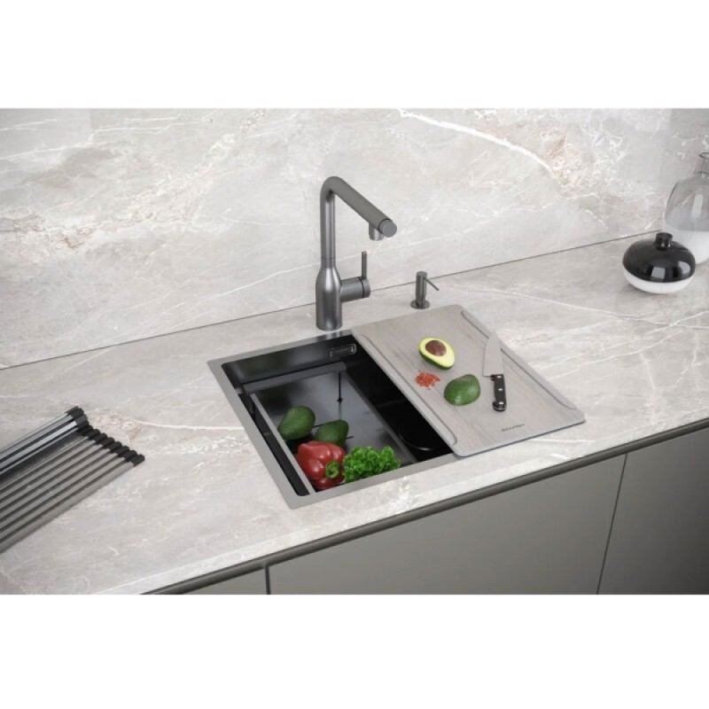 Мойка кухонная Paulmark Multi Sink 54 Uni, PM785445-GM, 54 см, PVD покрытие, цвет вороненая сталь