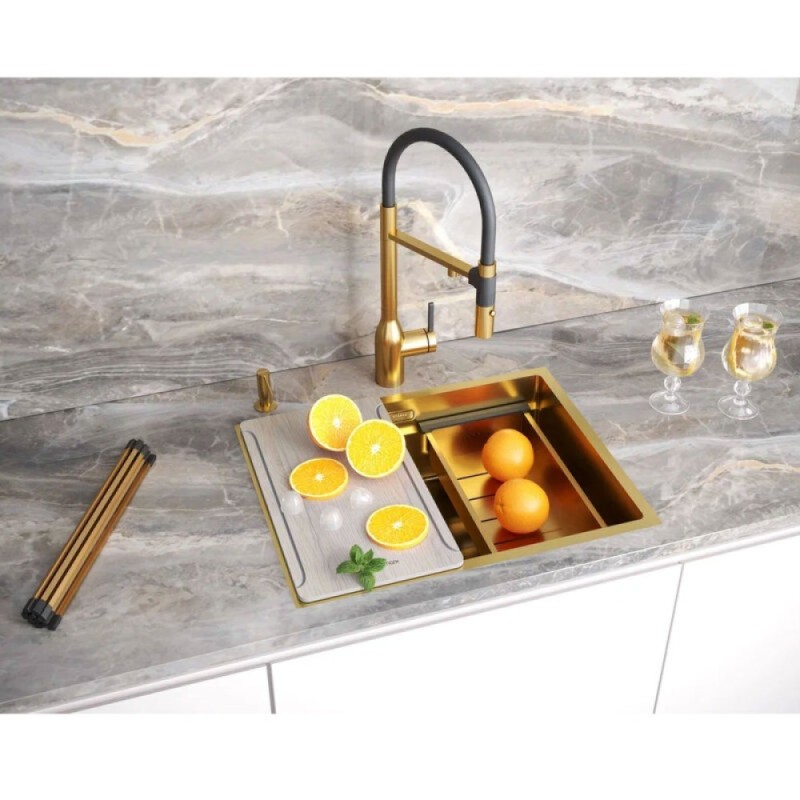 Мойка кухонная Paulmark Next Multi Sink 58 UNI, PM785845-BG, 58 см, PVD покрытие, цвет брашированное золото
