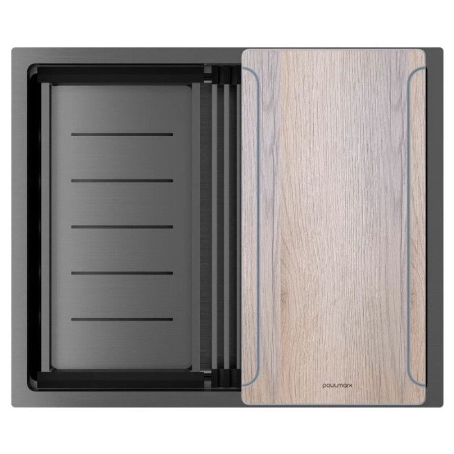 Мойка кухонная Paulmark Multi Sink 58 Uni, PM785845-GM, 58 см, PVD покрытие, цвет вороненая сталь