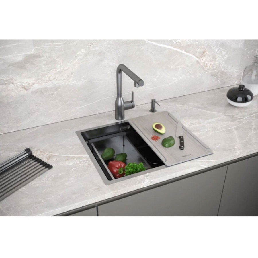 Мойка кухонная Paulmark Multi Sink 58 Uni, PM785845-GM, 58 см, PVD покрытие, цвет вороненая сталь
