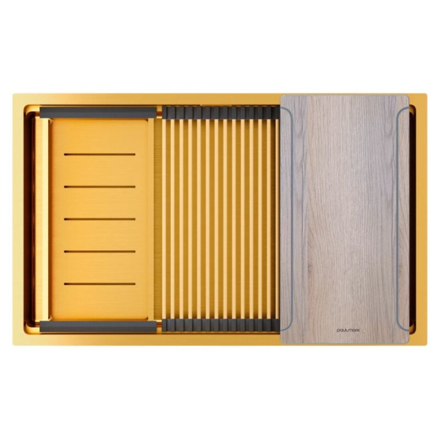 Мойка кухонная Paulmark Next Multi Sink 74 UNI, PM787445-BG, 74 см, PVD покрытие, цвет брашированное золото