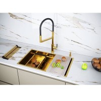 Мойка кухонная Paulmark Next Multi Sink 74 UNI, PM787445-BG, 74 см, PVD покрытие, цвет брашированное золото