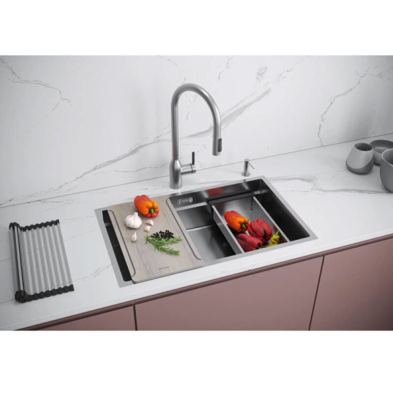 Мойка кухонная Paulmark Next Multi Sink 74 Uni, PM787445-BS, 74 см, цвет нержавеющая сталь