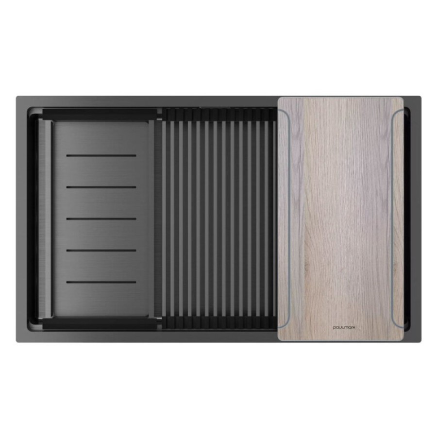 Мойка кухонная Paulmark Multi Sink 74 Uni, PM787445-GM, 74 см, PVD покрытие, цвет вороненая сталь