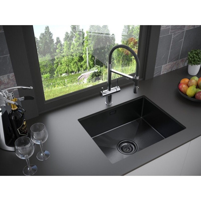 Мойка кухонная Paulmark Isar PM805951-GM, 59 см, вороненая сталь
