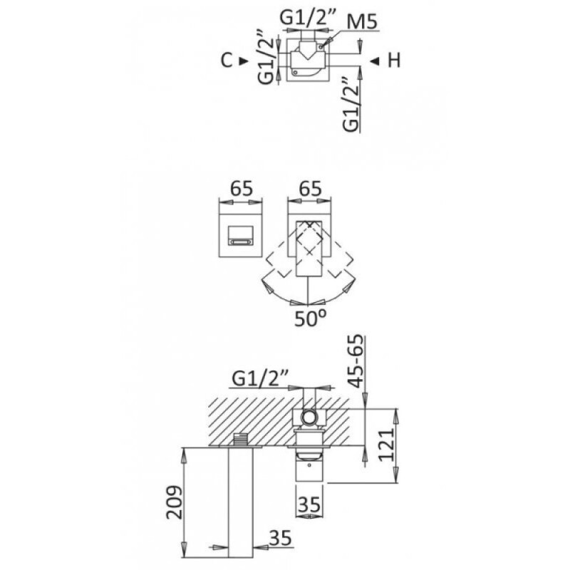 Смеситель для раковины Cezares PORTA-BLI2-SS, с донным кпапаном, бронза