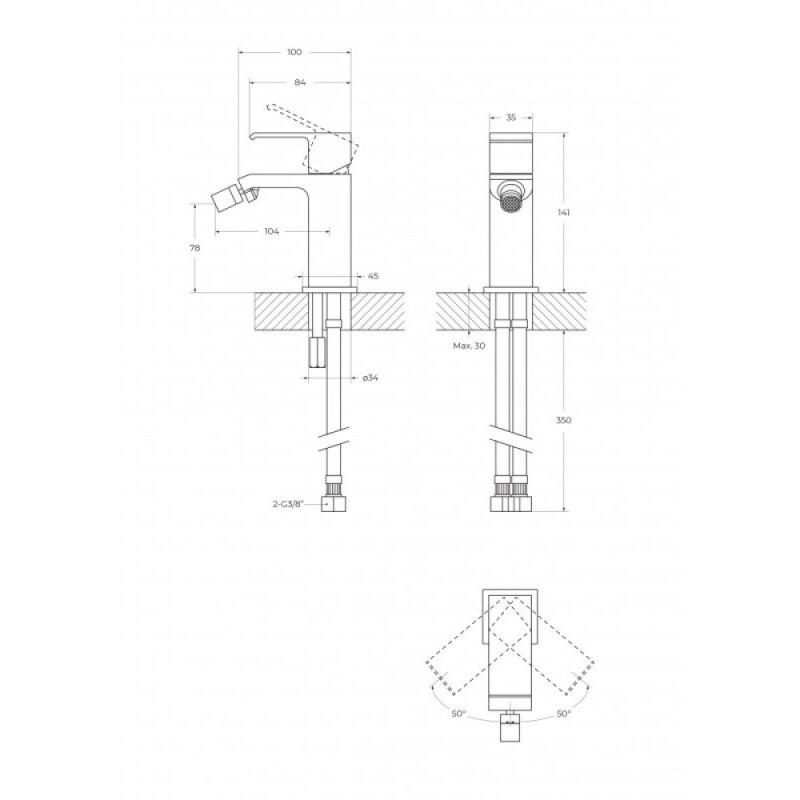Смеситель для биде Cezares PORTA-BS1-SS, с донным клапаном, бронза