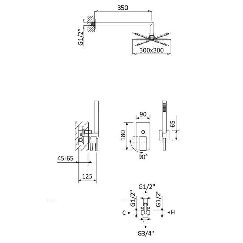 Душевая система Cezares PORTA-DSIPQ-30-NOP, черный матовый
