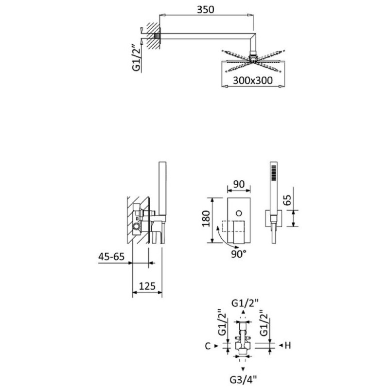 Душевая система Cezares Porta-DSIPQ-30-SR, золото