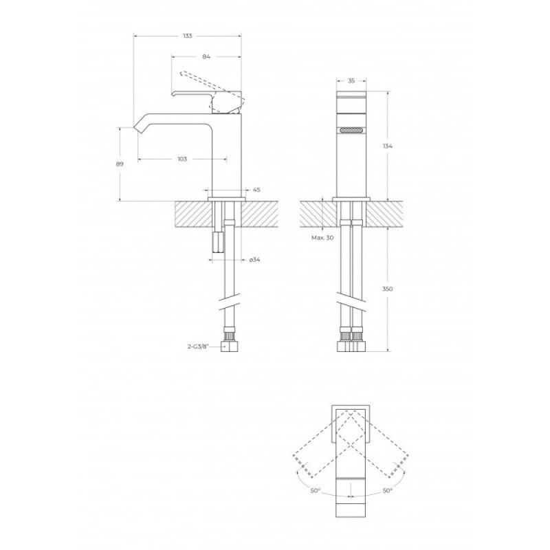 Смеситель для раковины Cezares PORTA-LS1-SR, с донным клапаном, золото
