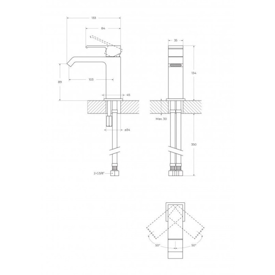 Смеситель для раковины Cezares PORTA-LS1-SS, с донным клапаном, бронза