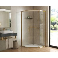 Душевой уголок Grossman Pragma PR-100GD, 100 x 100 см пятиугольный, стекло прозрачное, цвет профиля - золото, с полотенцедержателем