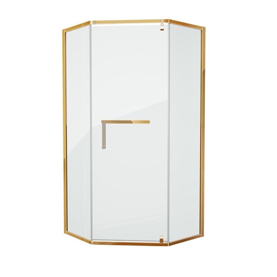 Душевой уголок Grossman Pragma PR-100GD, 100 x 100 см пятиугольный, стекло прозрачное, цвет профиля - золото, с полотенцедержателем
