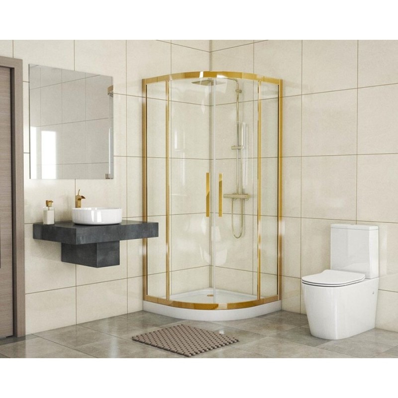 Душевой уголок Grossman Pragma PR-90G, 90 x 90 см четверть круга, стекло прозрачное, цвет профиля - золото