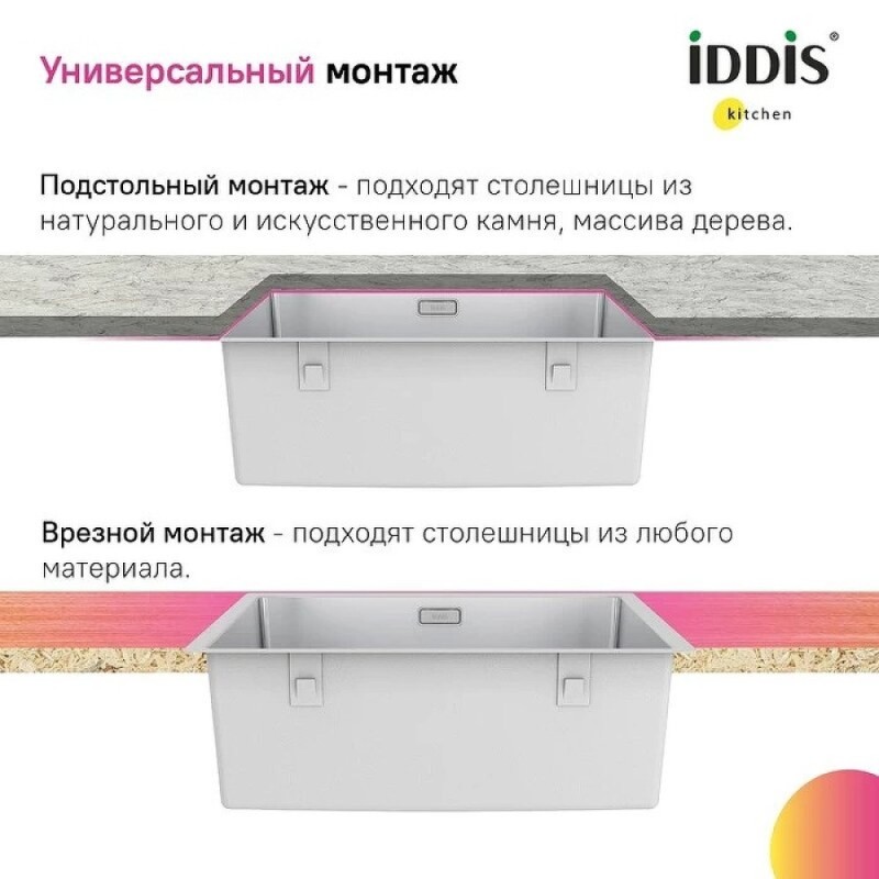 Мойка кухонная Iddis Prime PRI44S0i77, 44 х 44 см, нержавеющая сталь, цвет сатин