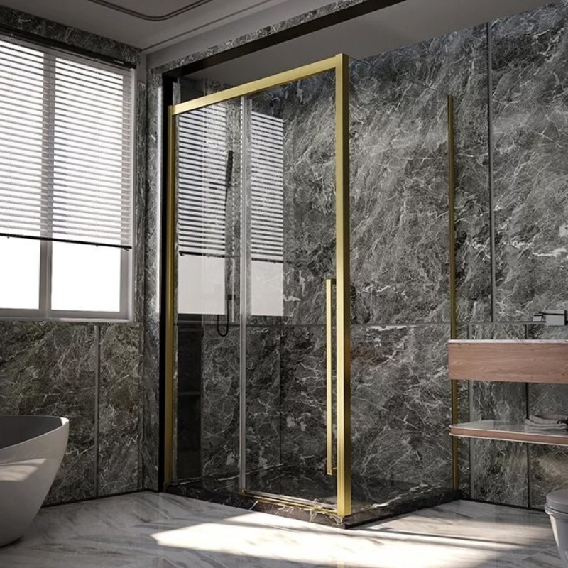 Душевой уголок Veconi Premium Trento PTC30-SP-15090-G-01-C4, 150 x 90 см, стекло прозрачное, профиль золото брашированное
