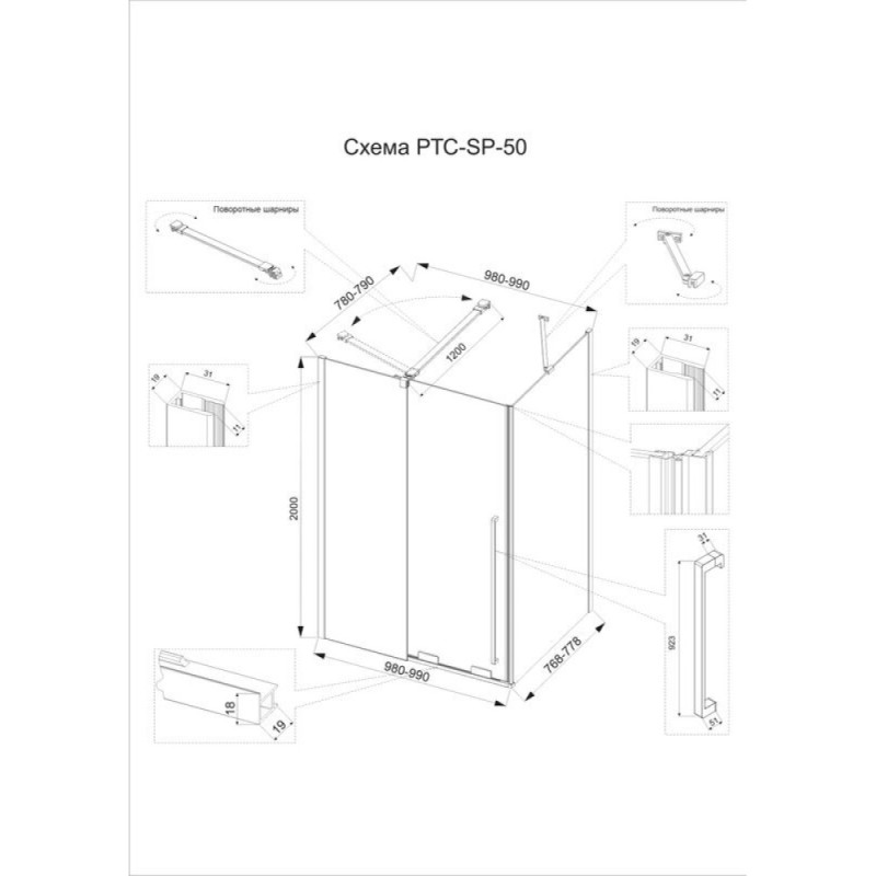 Душевой уголок Veconi Premium Trento PTC50-SP-10080-GR-01-C4, 100 x 80 см, стекло прозрачное, профиль графит брашированный