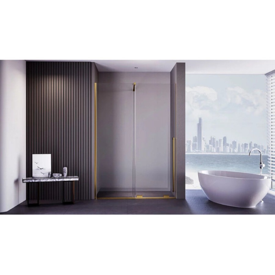 Душевая дверь Veconi Premium Trento PTDW-50G-100-01-C4, 100 см, стекло прозрачное, профиль золото брашированное